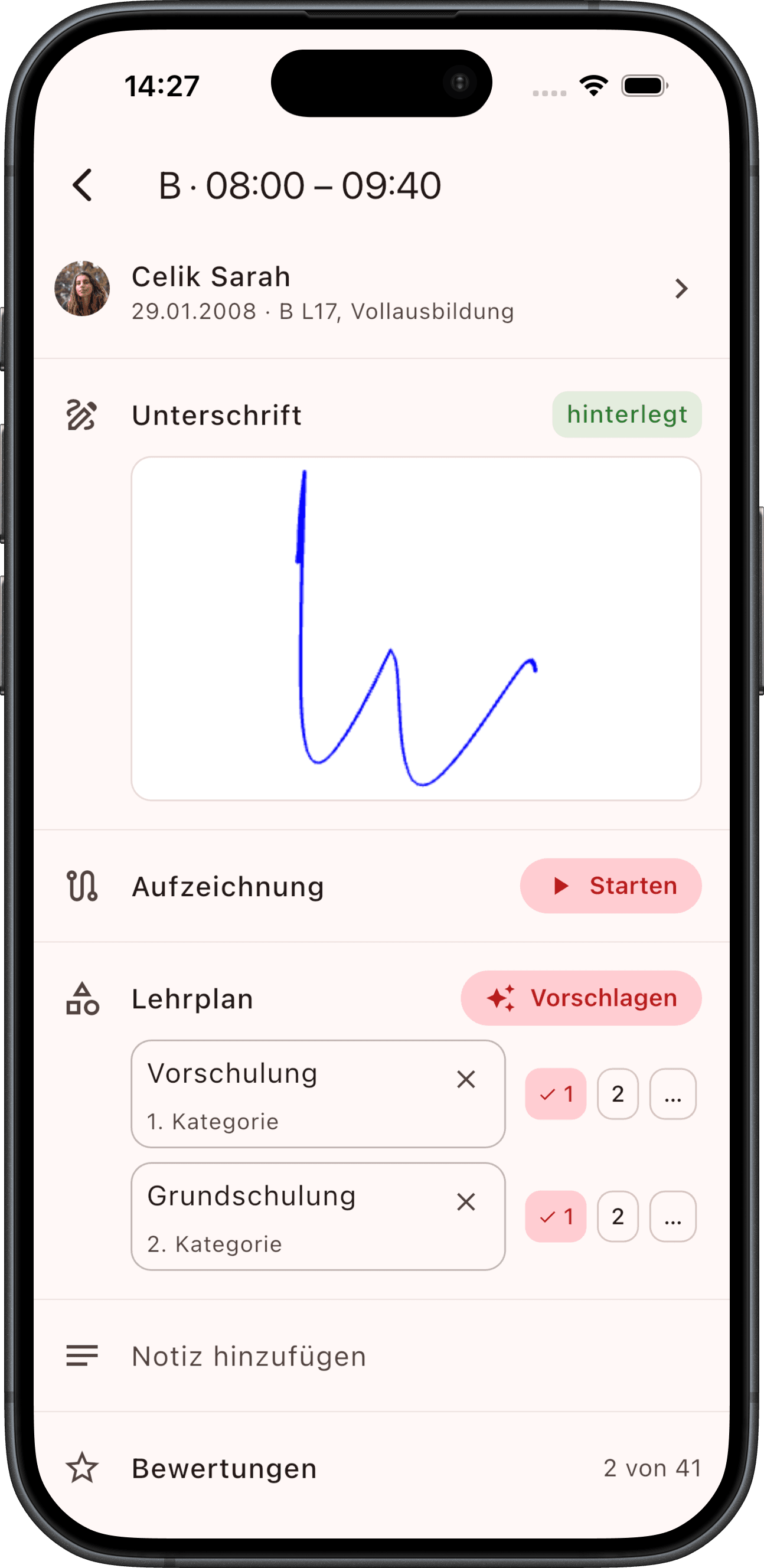 2ndLIFE Mobile – Fahrlektion mit Unterschrift und Lehrplan