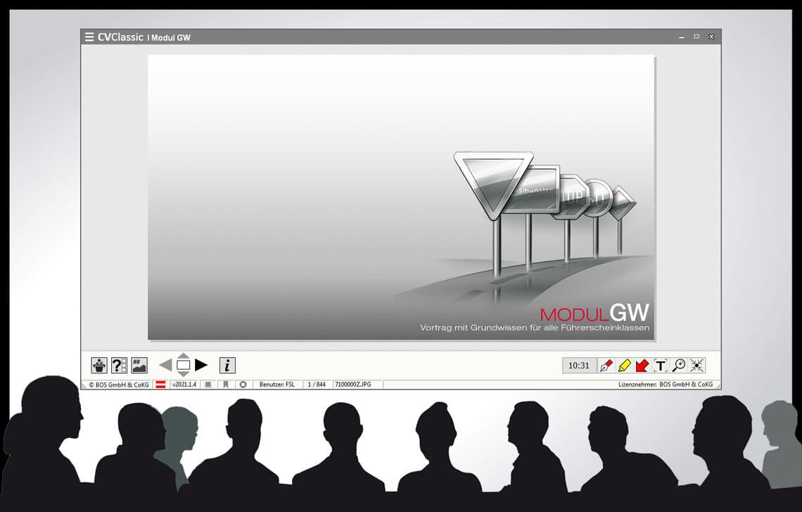 ComVor: Vortragsfolie des Moduls GW am Projektor